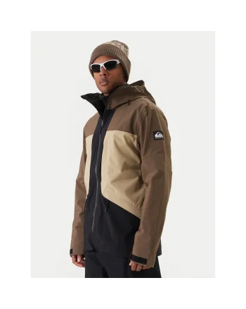 Geaca de snowboard barbati,  fermoar, maro, poliester reciclat, Maro