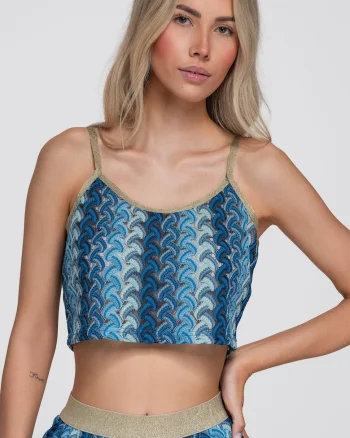 Bluza dama crop cu decolteu rotund si ramite subtiri, fit lejer OW-TS-E0068, Albastru