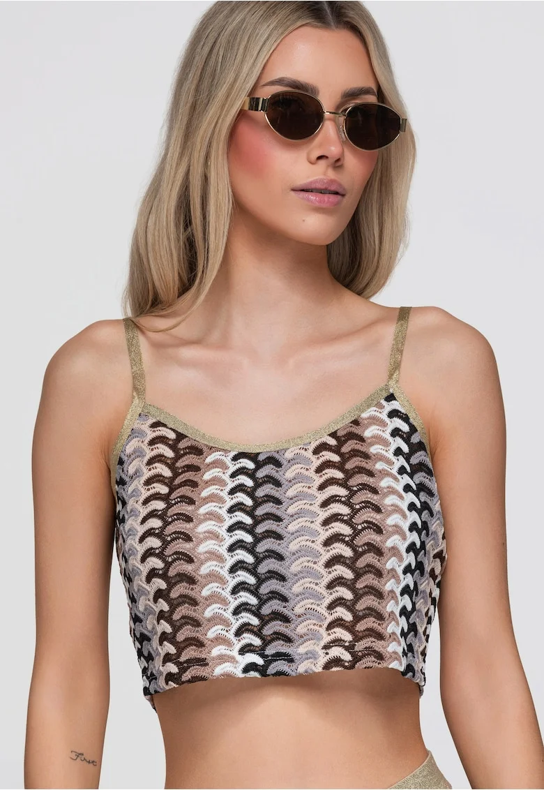 Bluza dama crop cu decolteu rotund si ramite subtiri, fit lejer OW-TS-E0068, Maro