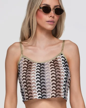 Bluza dama crop cu decolteu rotund si ramite subtiri, fit lejer OW-TS-E0068, Maro