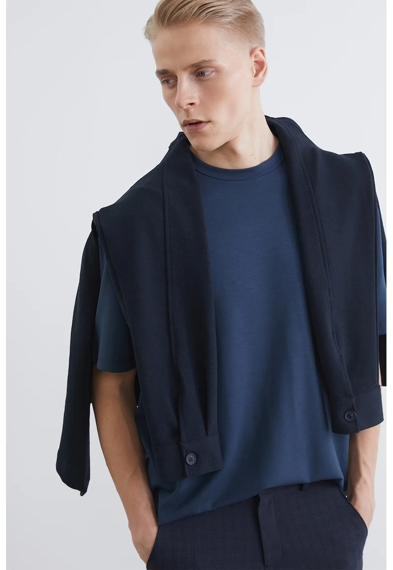 Tricou uni cu maneci cazute, Albastru inchis