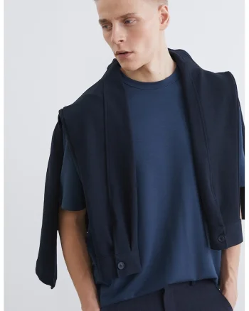 Tricou uni cu maneci cazute, Albastru inchis