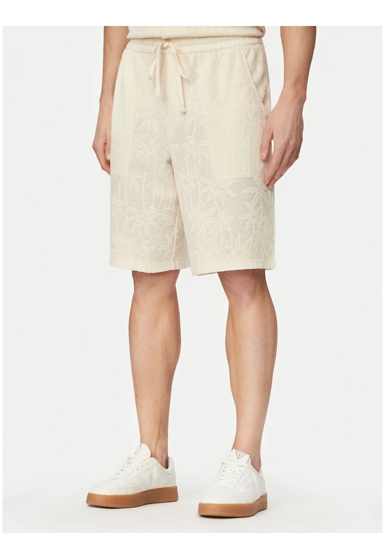 Pantaloni scurti sport Barbati,  crem, bumbac si poliester, croiala regular fit