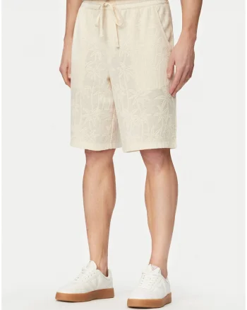 Pantaloni scurti sport Barbati,  crem, bumbac si poliester, croiala regular fit