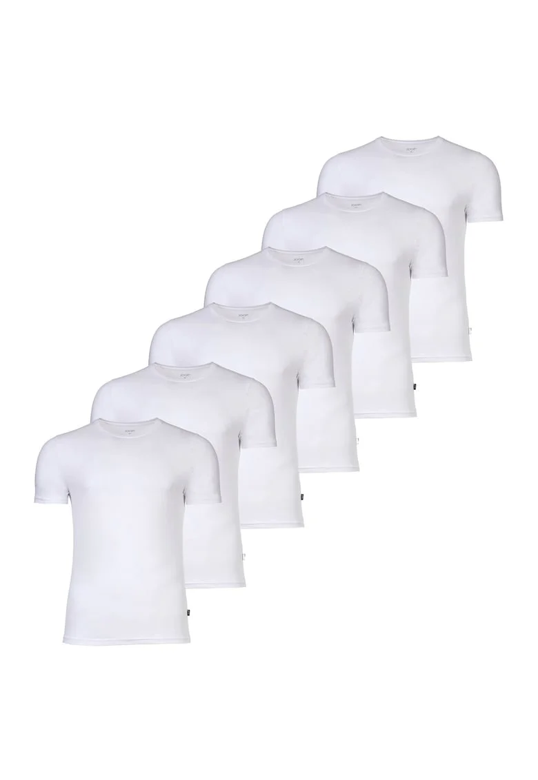 Set de tricouri din amestec de bumbac cu model uni - 6 piese, Alb