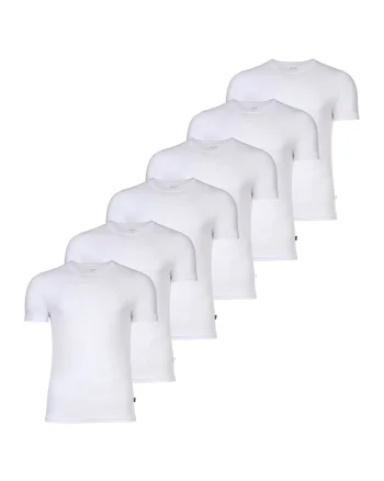 Set de tricouri din amestec de bumbac cu model uni - 6 piese, Alb
