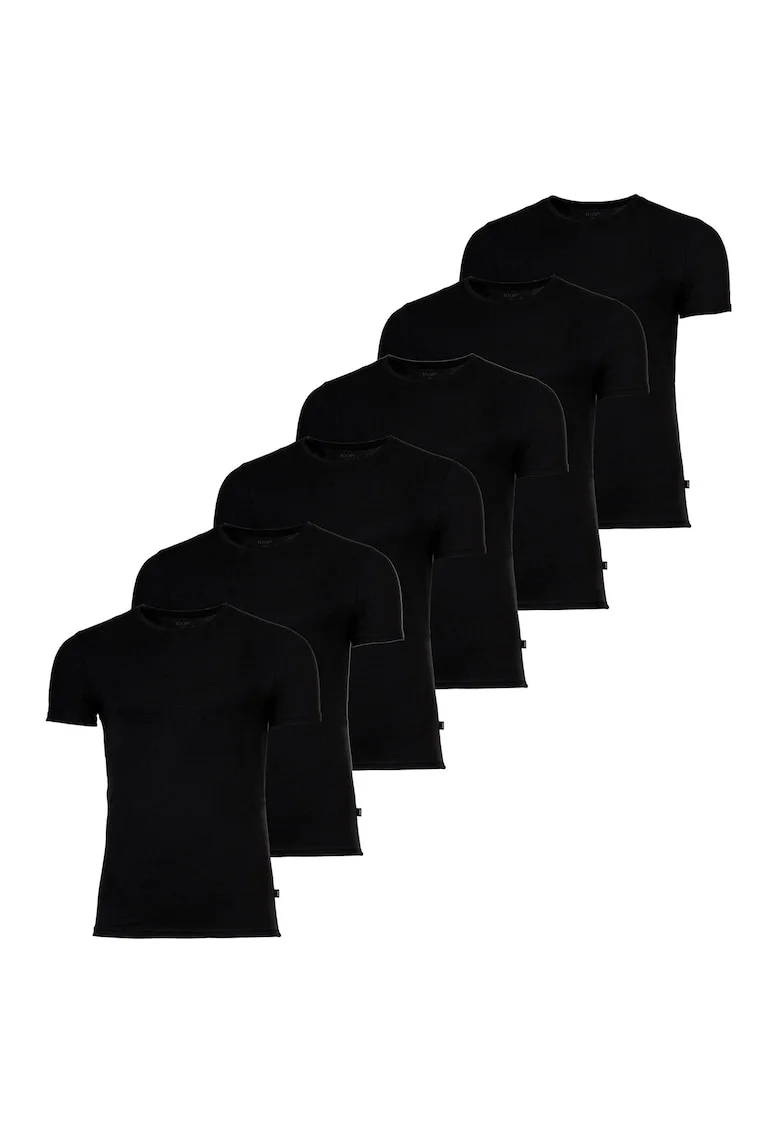 Set de tricouri din amestec de bumbac cu model uni - 6 piese, Negru
