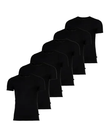 Set de tricouri din amestec de bumbac cu model uni - 6 piese, Negru