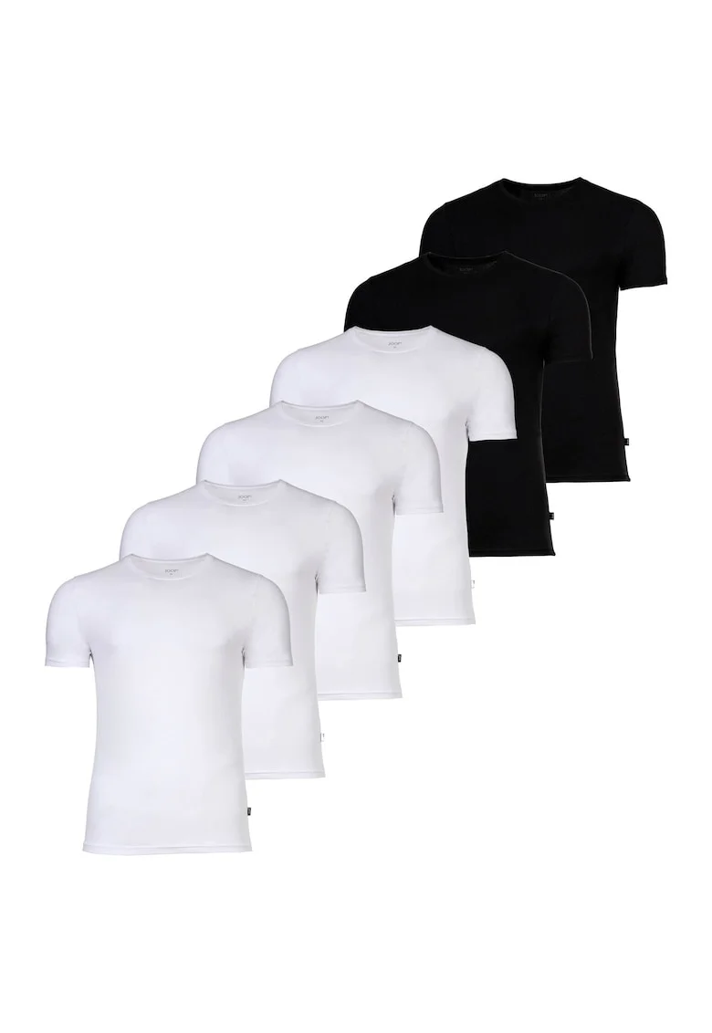 Set de tricouri din amestec de bumbac cu model uni - 6 piese, Alb/Negru