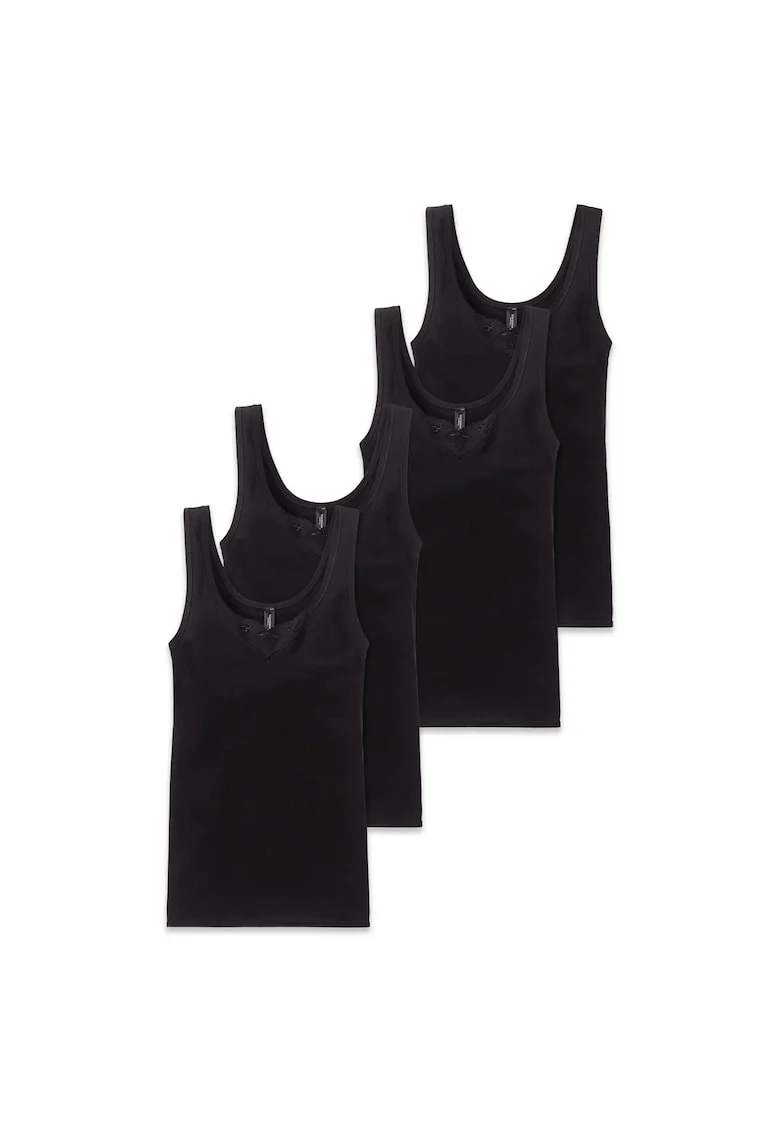 Set de top-uri cu model uni si decolteu adanc - 4 piese, Negru