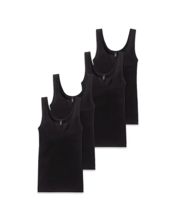 Set de top-uri cu model uni si decolteu adanc - 4 piese, Negru