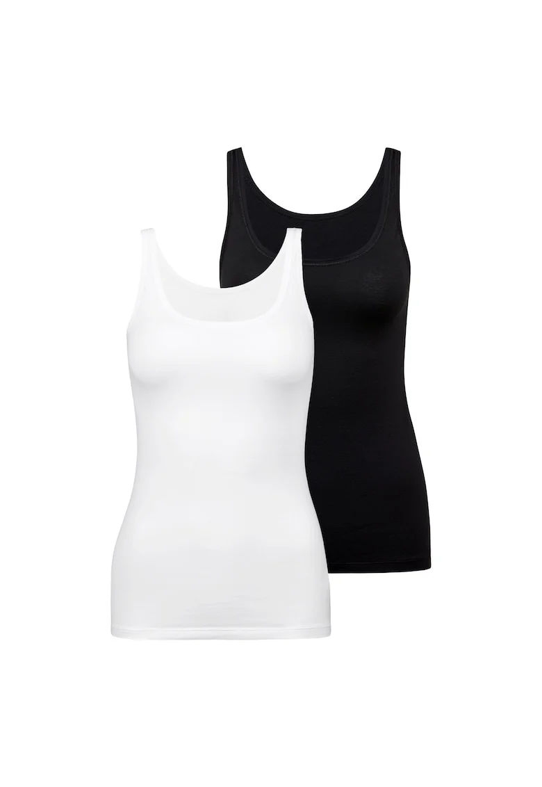 Set de top-uri de casa slim fit - 2 piese, Alb/Negru