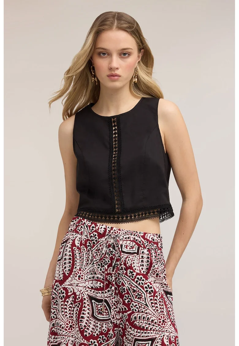 Top crop din bumbac, Negru