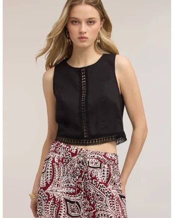 Top crop din bumbac, Negru