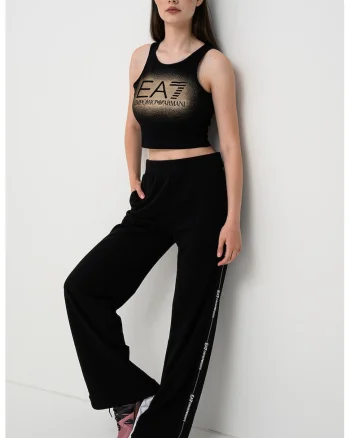 Top crop cu imprimeu logo, Negru