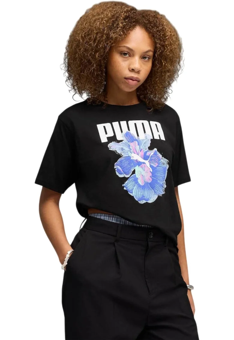 Tricou  Graphic Relaxed Flower 63081, Negru