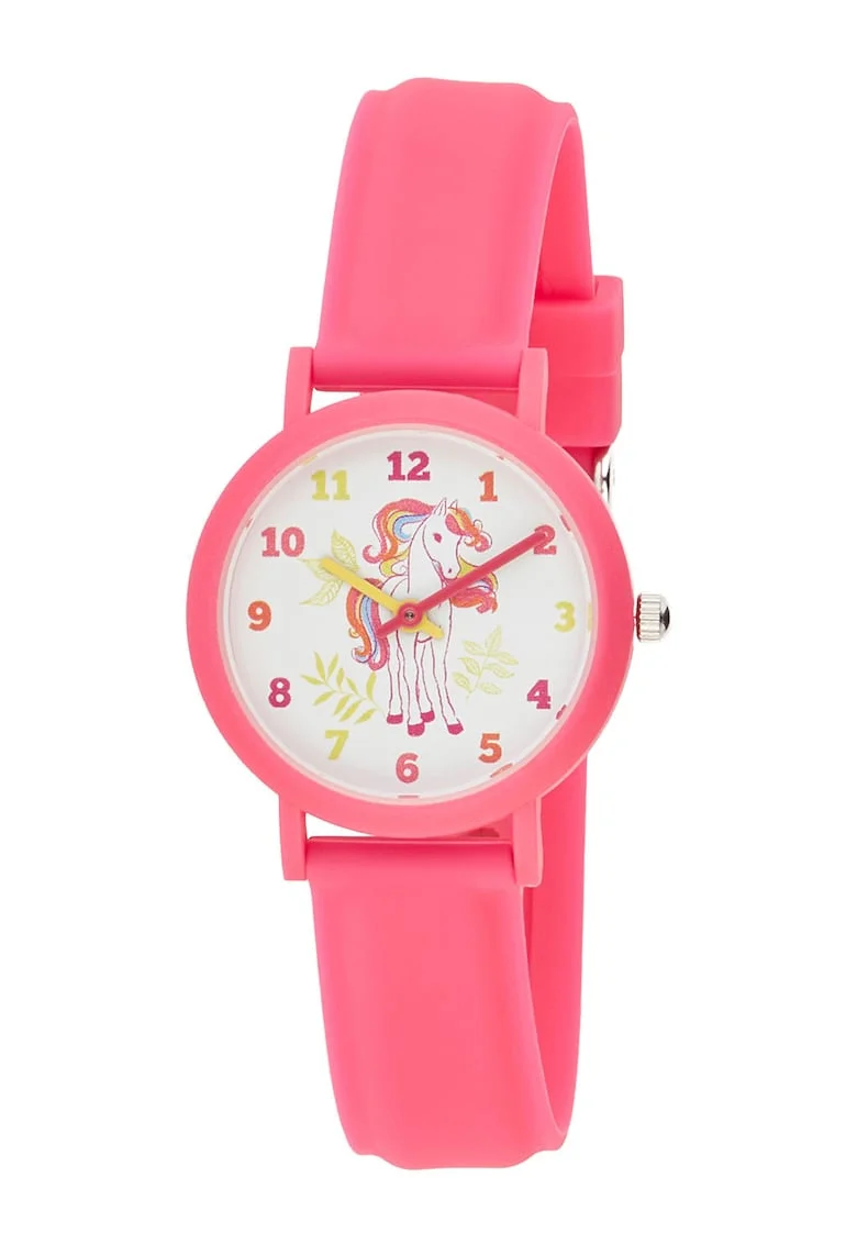 Ceas quartz cu tematica unicorn, Roz aprins