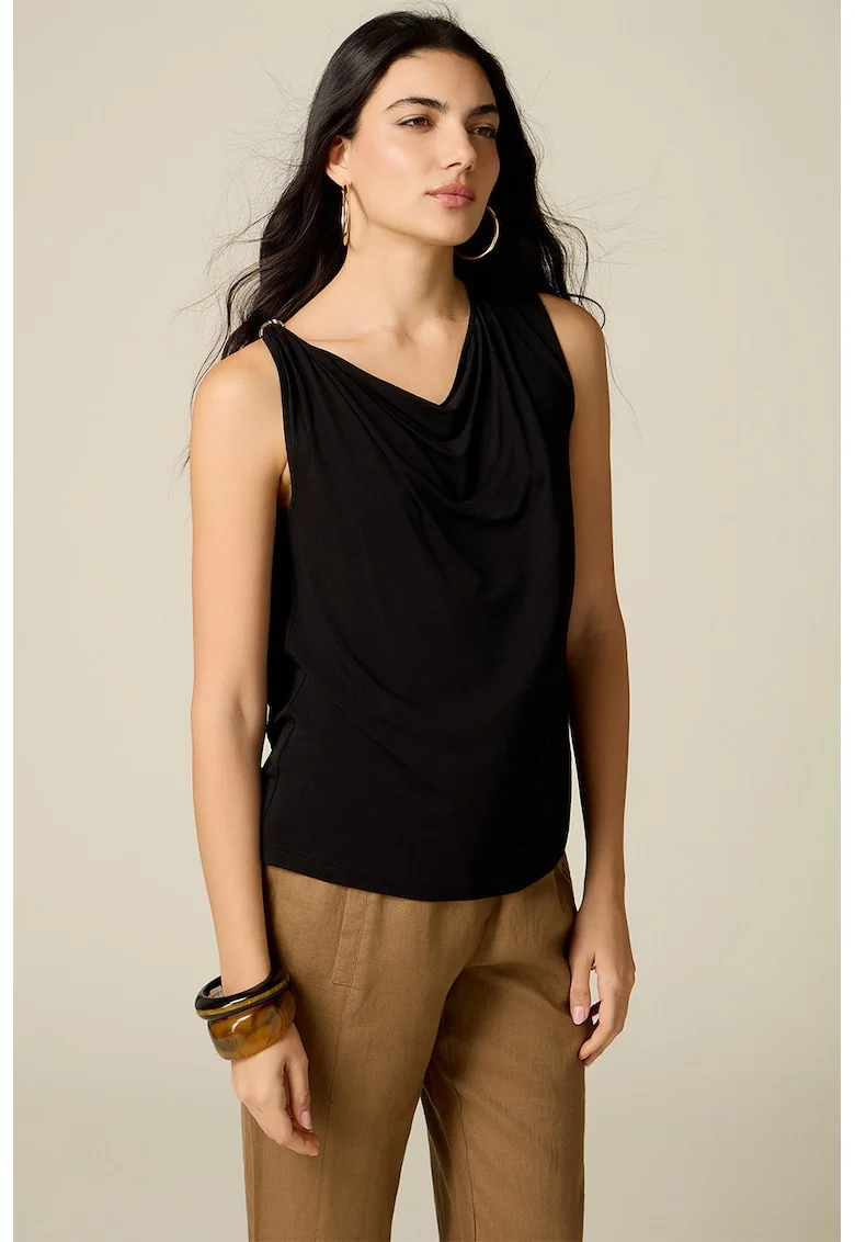 Top cu decolteu drapat, Negru