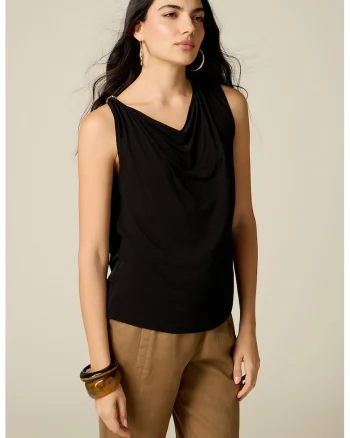 Top cu decolteu drapat, Negru