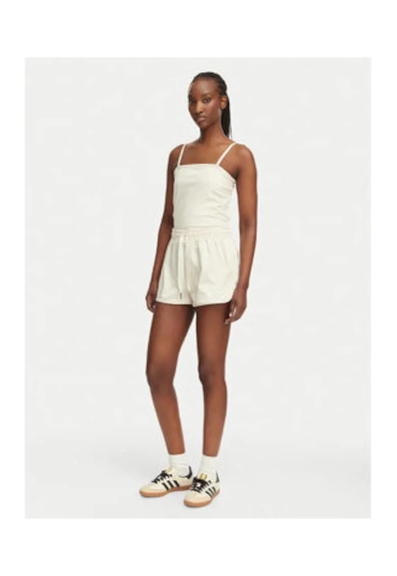 Top sport dama,  bej, material elastic, imprimeu uniqwfw, Alb/Bej