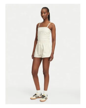 Top sport dama,  bej, material elastic, imprimeu uniqwfw, Alb/Bej
