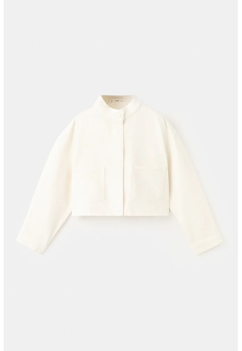 Jacheta crop de denim, Crem