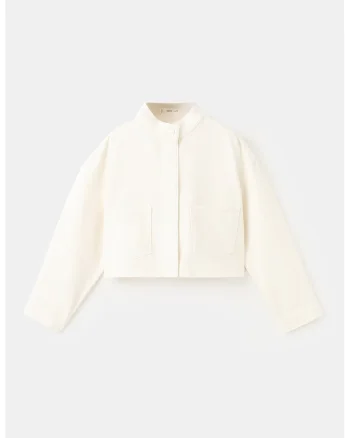Jacheta crop de denim, Crem