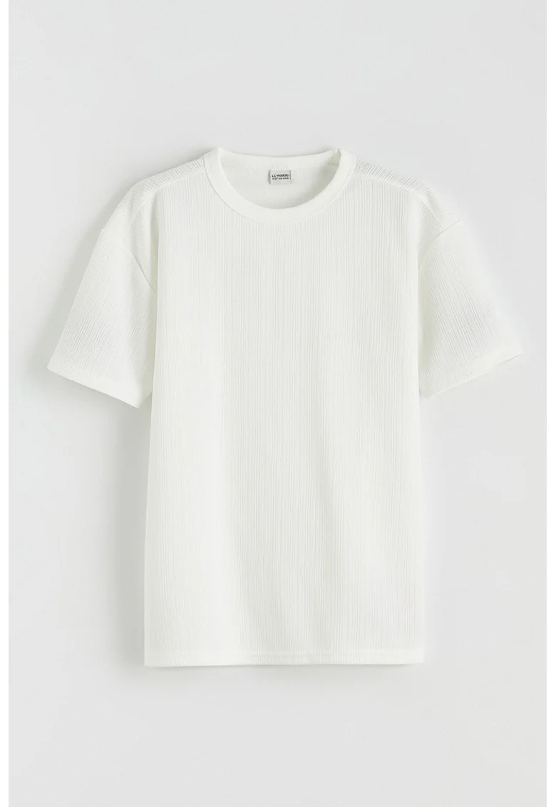 Tricou striat cu decolteu rotund, Alb