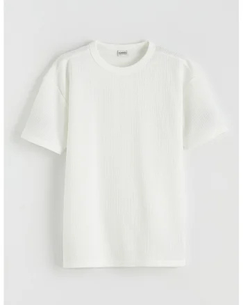 Tricou striat cu decolteu rotund, Alb