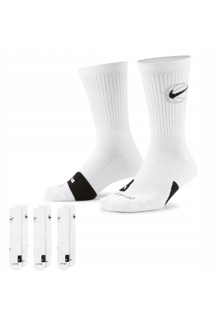 Set Sosete Sport  DA2123 100 Marime 46 50 Alb Tehnologie Dri Fit Pentru Gestionarea Umiditatii Amortizare Maxima Sub Picior Pentru Confort Banda Elastica Pe Arcada Pentru Suport Design Clasic Protectie Glezna 3 Buc