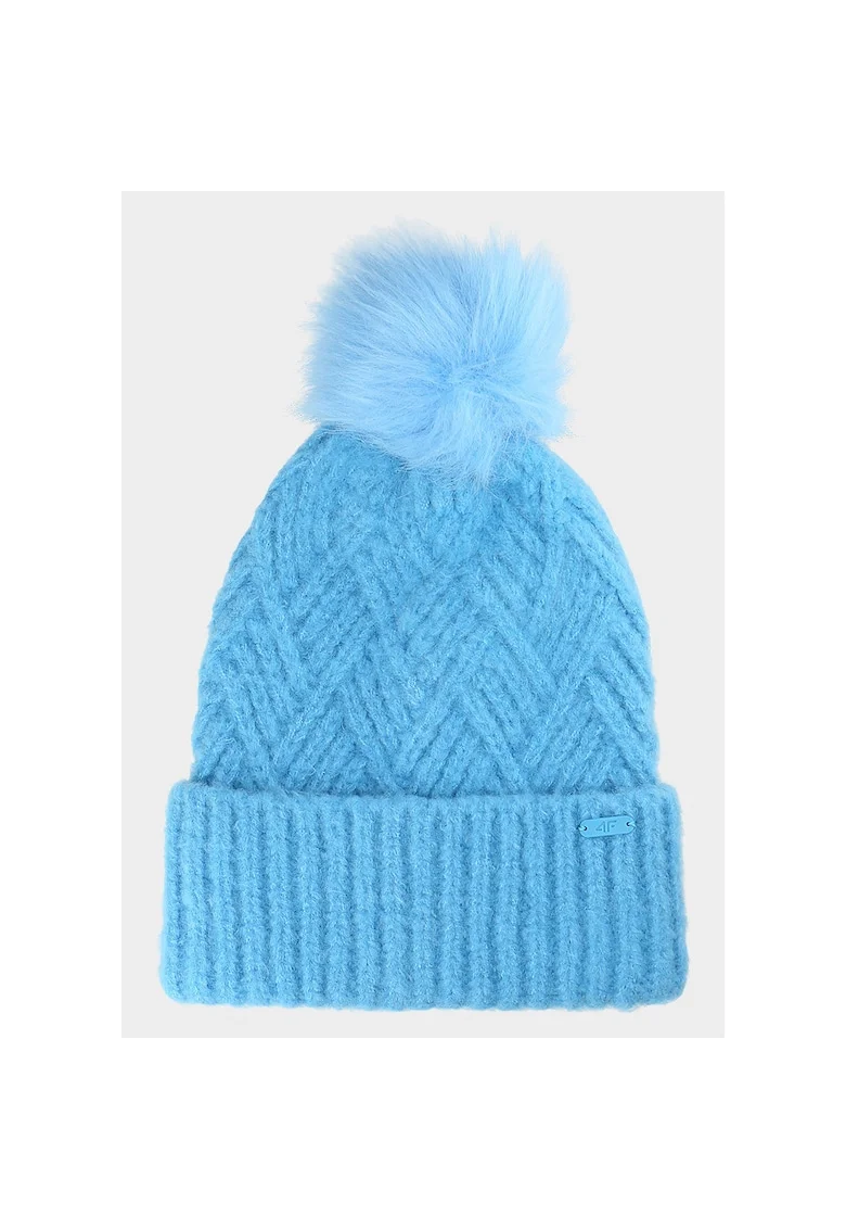 Caciula Fetite Albastra cu Ciucure Faux Blana si Margine Indoita, Croiala Beanie, Material Sintetic, Usor de Intretinut -  Junior SPORTSTYLE