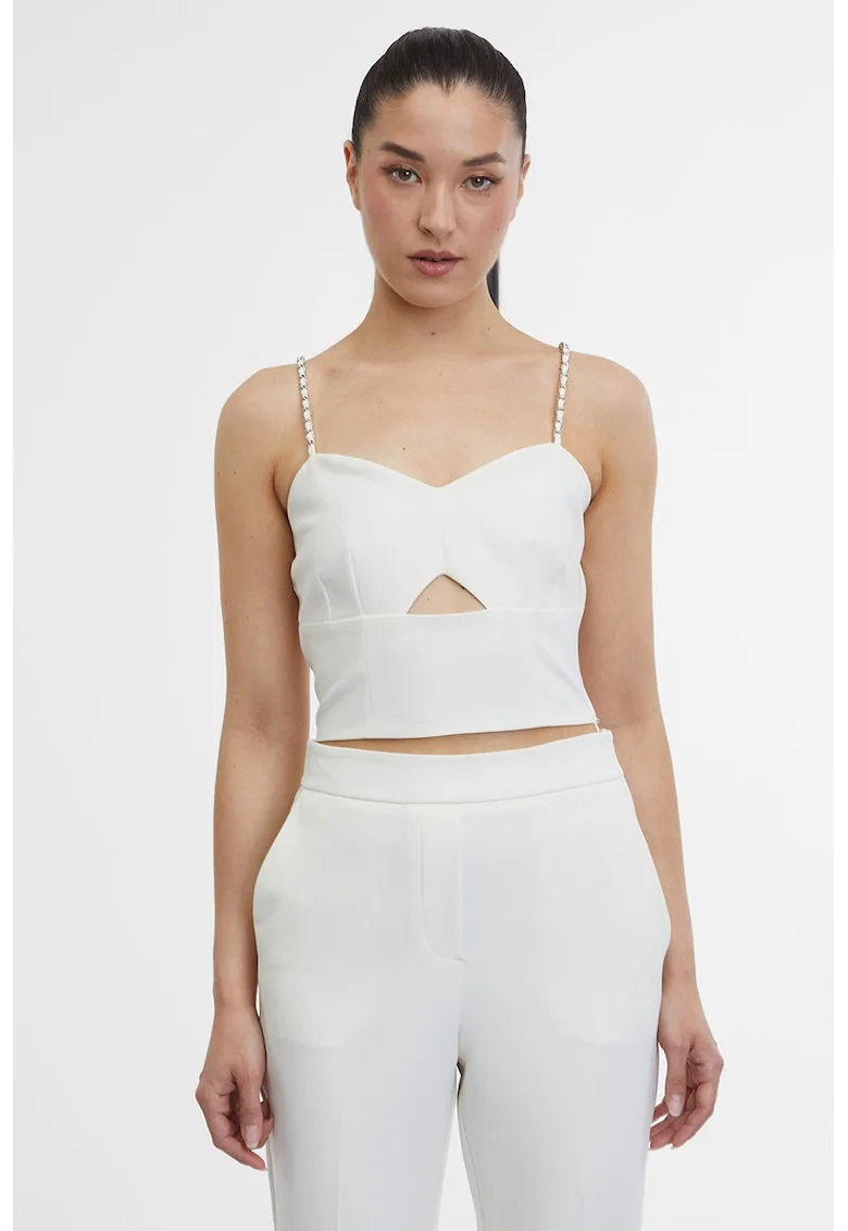 Top crop cu bretele subtiri, Alb