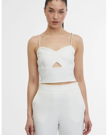 Top crop cu bretele subtiri, Alb