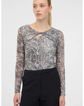 Bluza slim fit cu animal print, Negru/Alb murdar