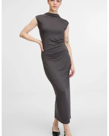 Rochie lunga cu volane, Gri antracit