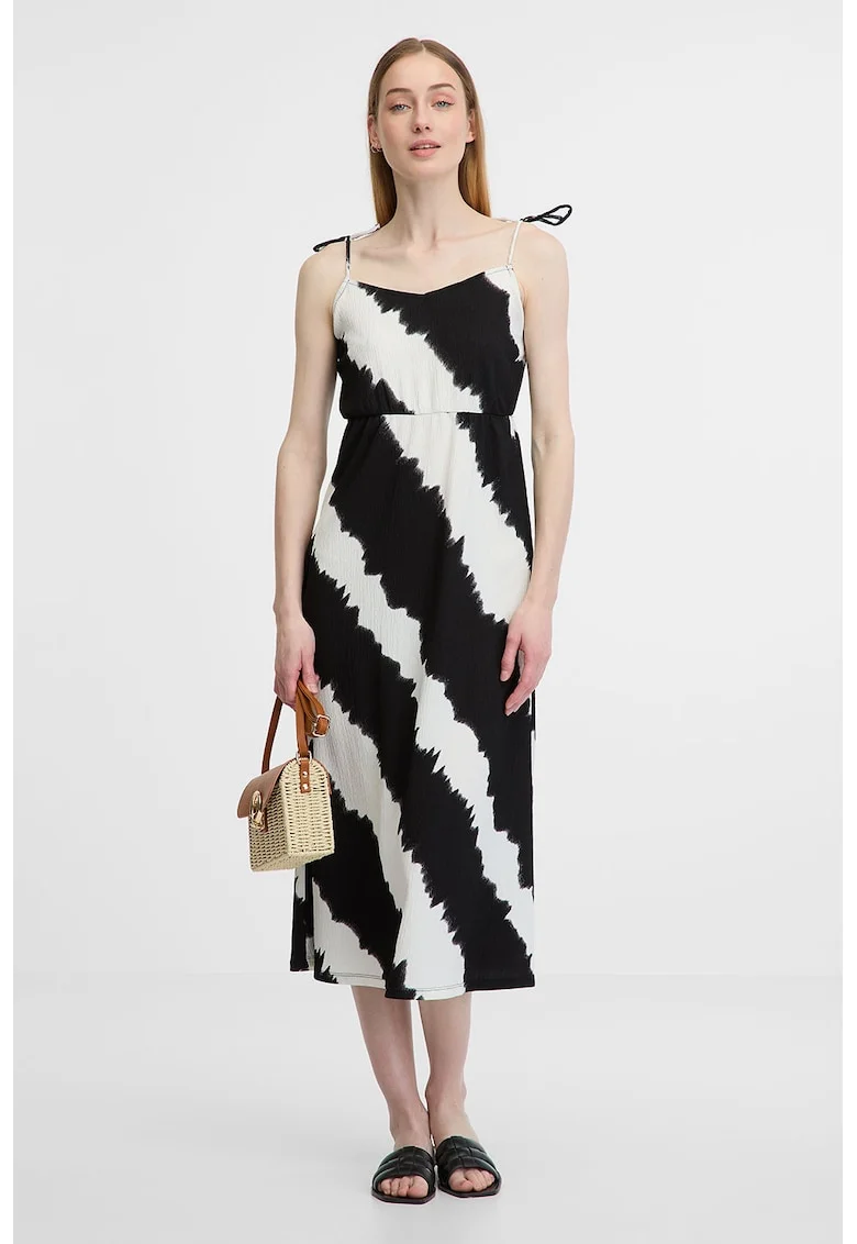 Rochie midi cu model, Alb/Negru