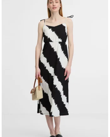 Rochie midi cu model, Alb/Negru