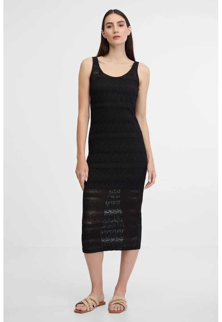 Rochie lunga cu perforatii si decolteu rotund, Negru