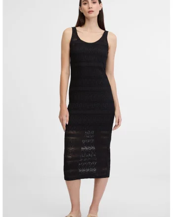 Rochie lunga cu perforatii si decolteu rotund, Negru