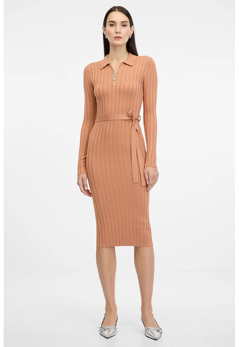 Rochie cambrata striata cu cordon, Portocaliu persan