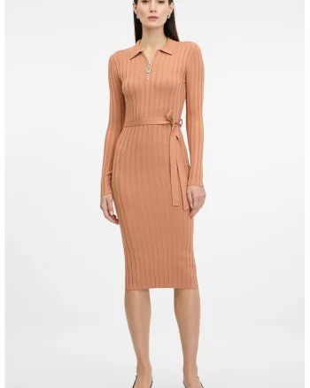 Rochie cambrata striata cu cordon, Portocaliu persan
