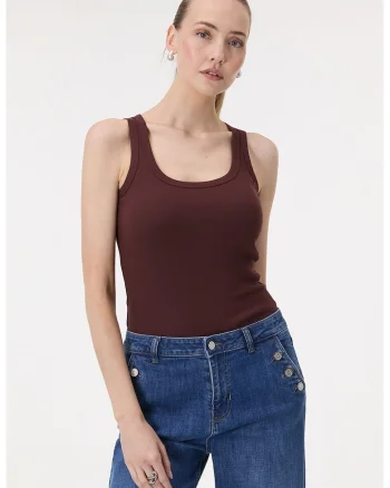 Top slim fit cu decolteu patrat, Maro inchis