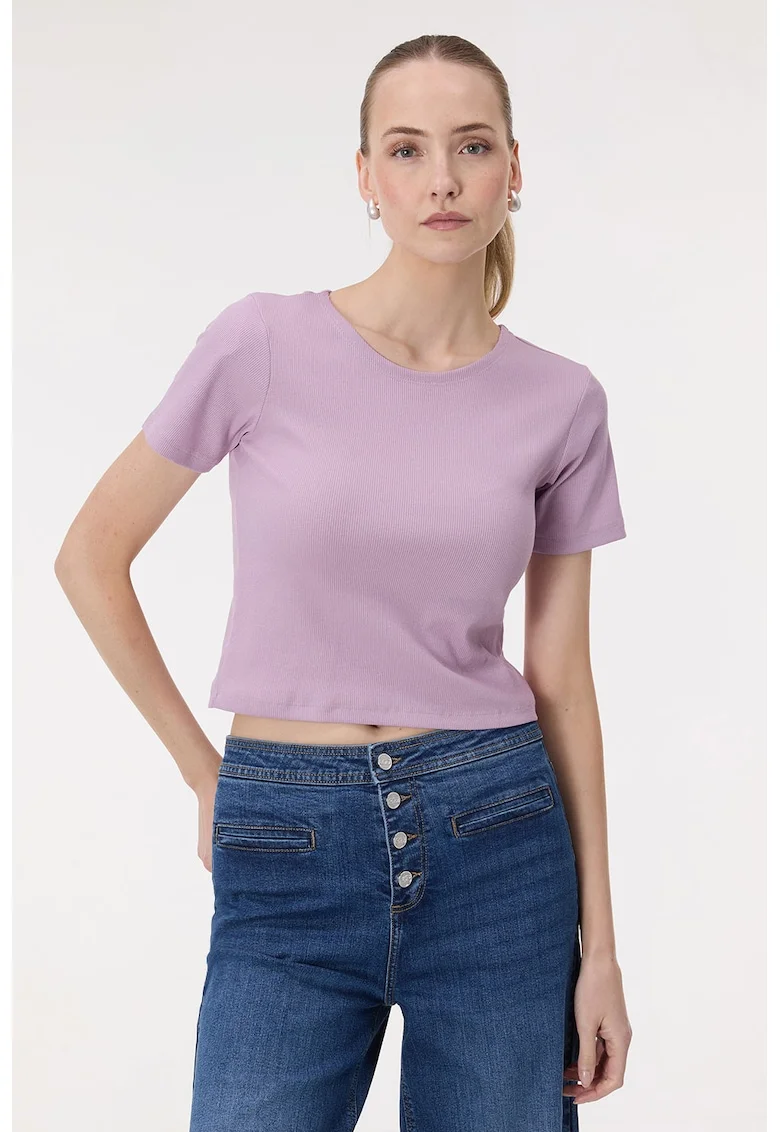Tricou crop striat, Lila
