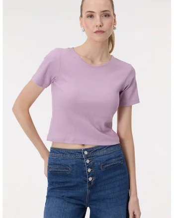 Tricou crop striat, Lila