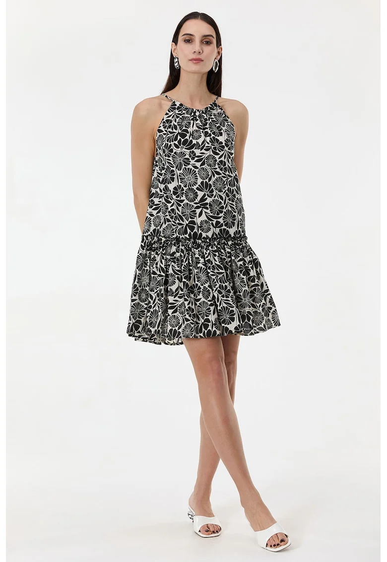 Rochie mini cu decolteu american, Alb/Negru