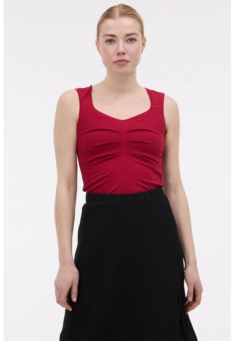 Top slim fit cu decolteu in V, Rosu inchis