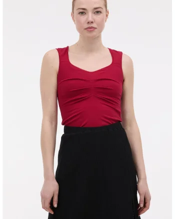 Top slim fit cu decolteu in V, Rosu inchis