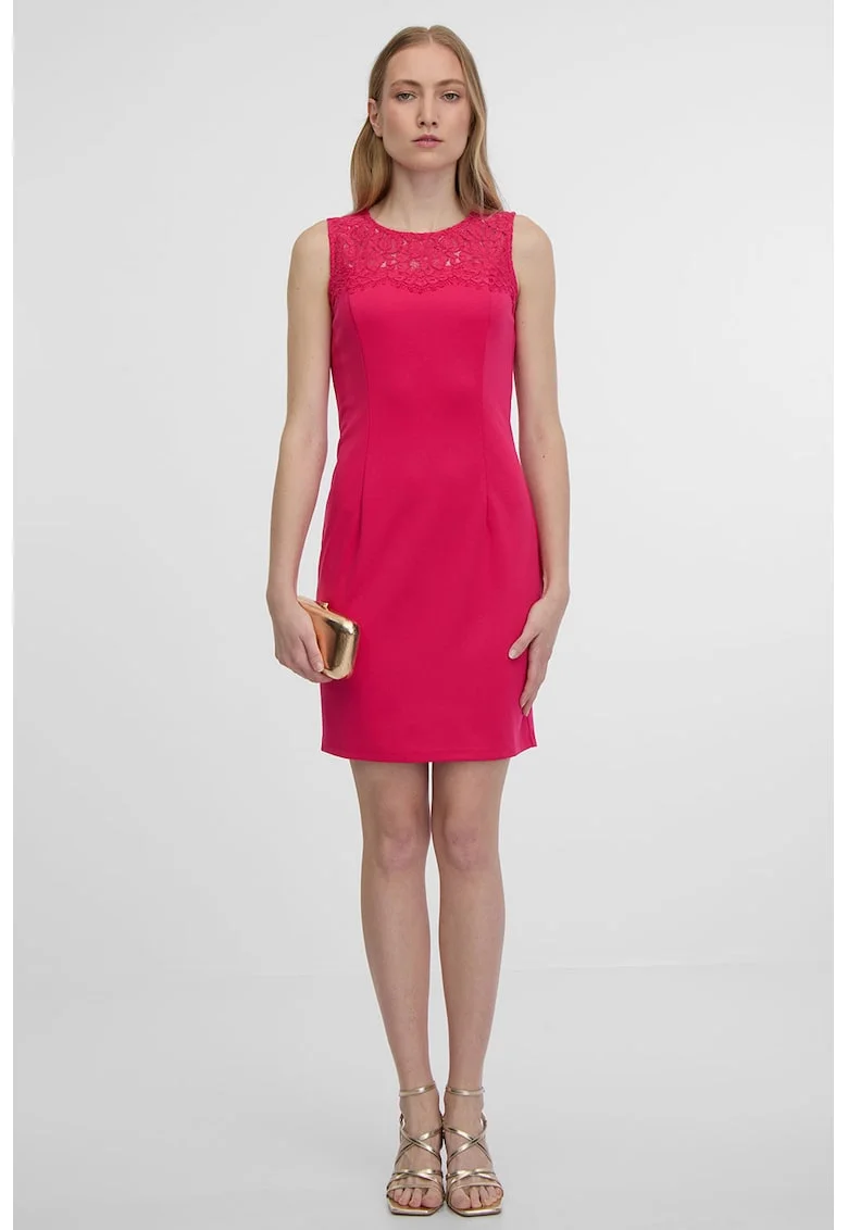 Rochie scurta cu segment de dantela, Roz zmeuriu
