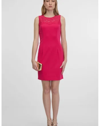 Rochie scurta cu segment de dantela, Roz zmeuriu