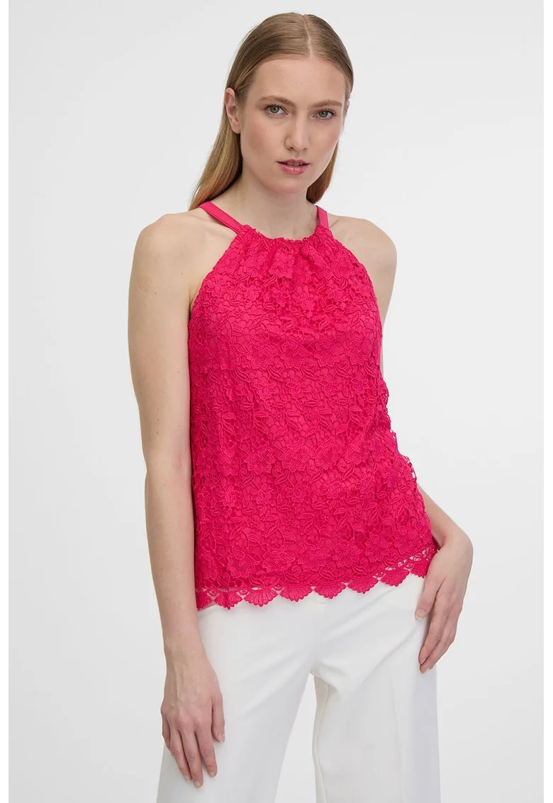 Top halter de dantela crosetata, Roz zmeuriu